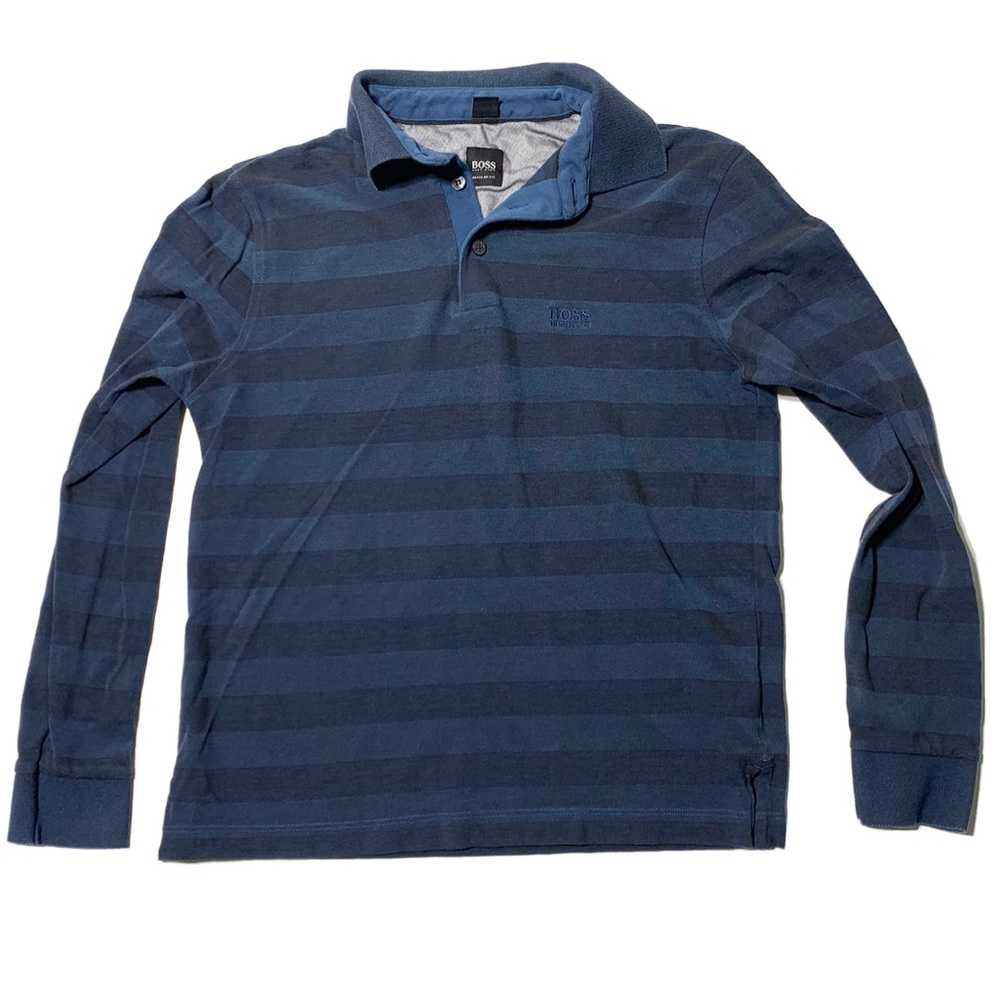 Hugo Boss Long Sleeve Polo Shirt Blue Mens S